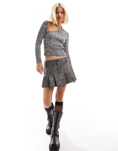 Reclaimed Vintage asymmetrical rib knit cut out top in heather gray - view 1