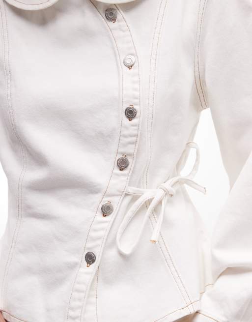 Reclaimed Vintage – Asymmetrische Jeansjacke in Weiß mit Bindedetail, Kombiteil, 3 von 4