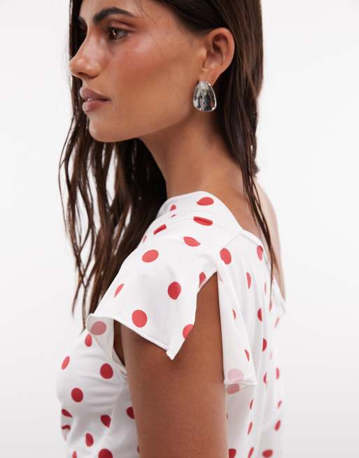 Reclaimed Vintage asymmetrische top met rode stippen, 3 van 4