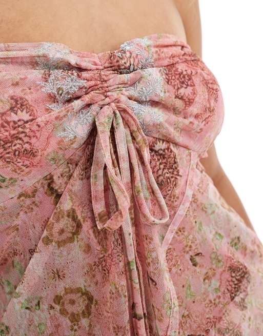 Reclaimed Vintage - Asymmetrisk bandeautop i mesh med paisley-print, 4 af 4