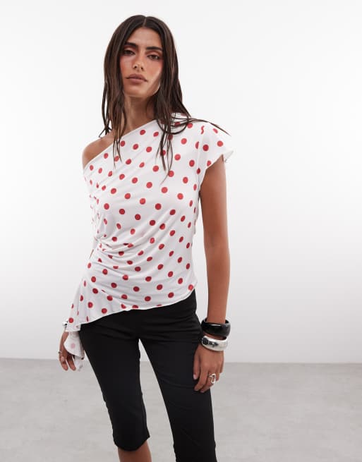Reclaimed Vintage asymmetrisk topp med röda prickar, 2 av 4