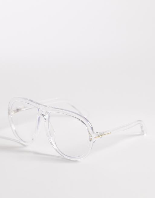 Reclaimed Vintage aviator blue light glasses in clear frames