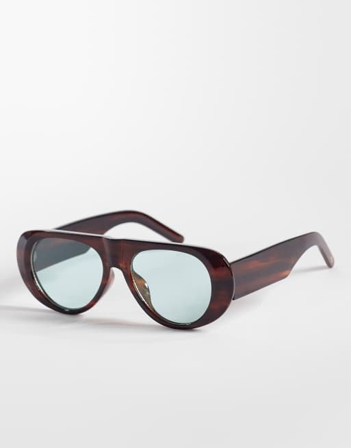 Reclaimed Vintage - Aviator-solbriller med tonet brunt stel og blå glas