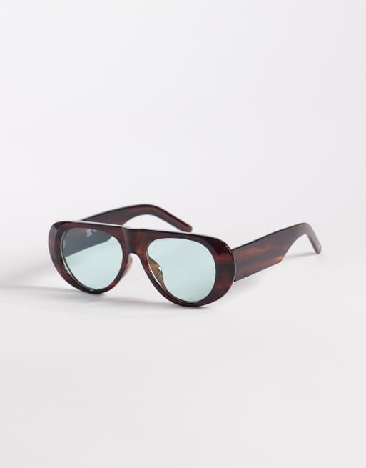 Reclaimed Vintage aviator sunglasses with blue lenses in brown tonal