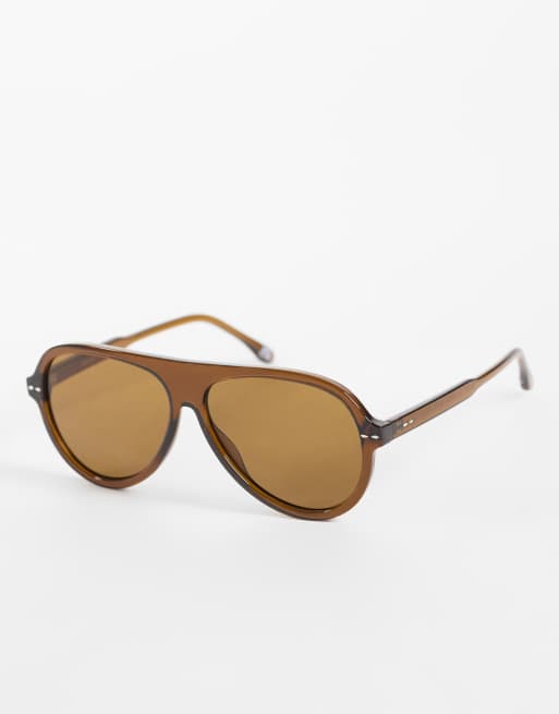 Reclaimed Vintage aviator sunglasses with brown lens in chcoolate