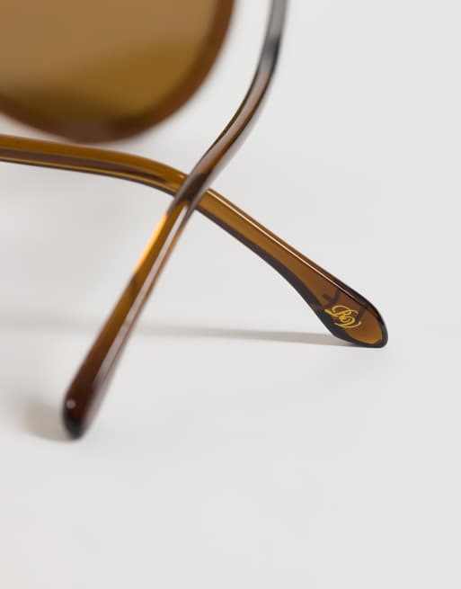 Reclaimed Vintage aviator zonnebril met bruine glazen in chocoladebruin, 2 van 3