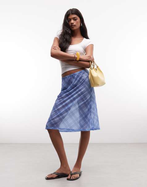 Reclaimed vintage awkard length slip skirt  in check - view 1