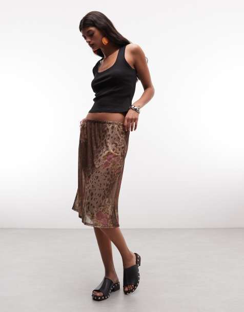 Reclaimed vintage awkard length slip skirt in floral animal - view 1