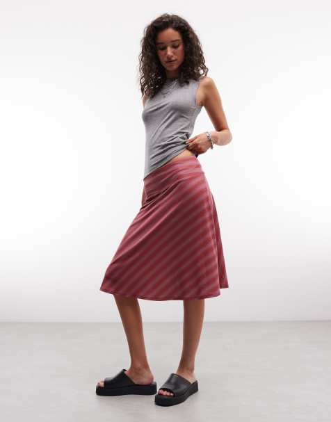 Reclaimed Vintage awkward length jersey skirt in stripes - view 1