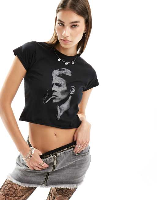 Reclaimed Vintage - Baby T-shirt met gelicentieerd Davie Bowie-print in zwart
