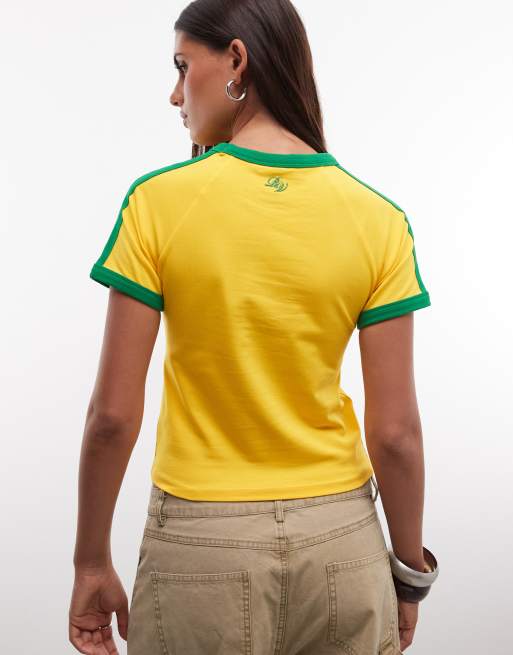 Reclaimed Vintage baby tee avec slogan jamaica en jaune, 4 de 4