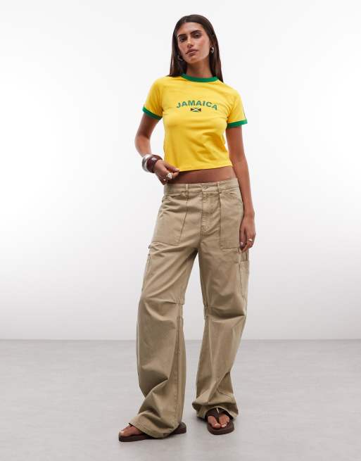 Reclaimed Vintage baby tee con slogan jamaica giallo, 2 di 4