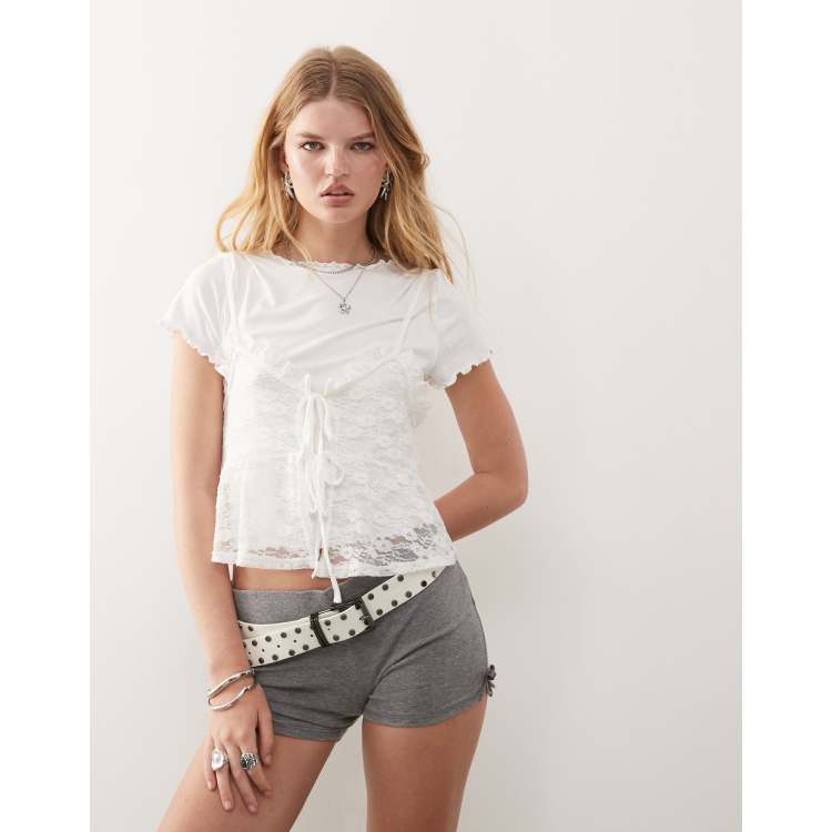 Reclaimed Vintage baby tee with lace layered cami in white | ASOS