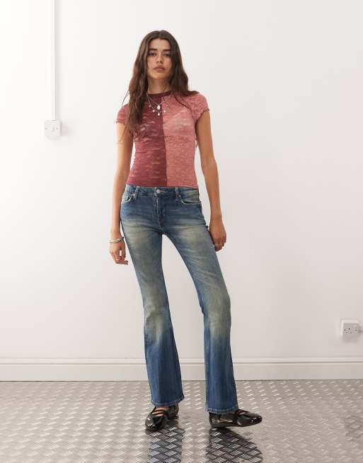 Reclaimed Vintage baby tee with spliced lace in pink, 2 of 4