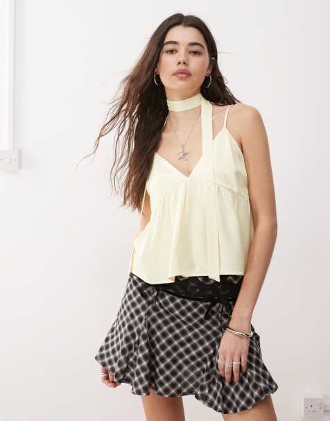 Reclaimed Vintage babydoll cami top and scarf set in butter yellow - view 1