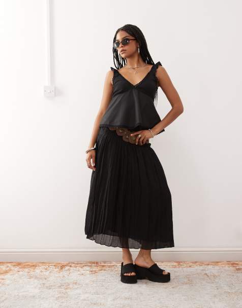 Reclaimed Vintage babydoll poplin cami with eyelet and lace trims in black - view 1