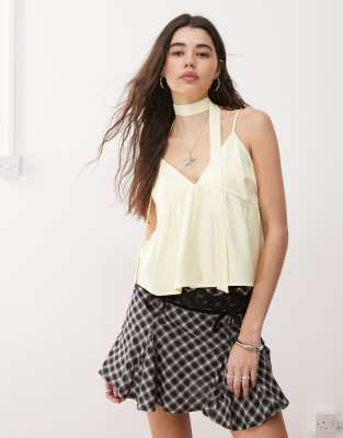 Reclaimed Vintage - Babydoll-Set mit Camisole und Schal in Buttergelb