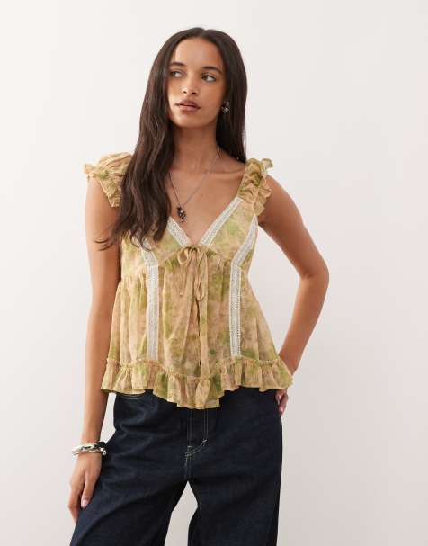 Reclaimed Vintage babydoll smock top with lace in paisley print - view 1