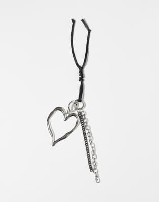 Reclaimed Vintage Reclaimed Vintage bag charm and key ring with heart and black ribbon in silver