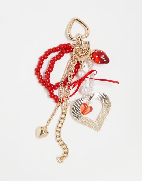 Reclaimed Vintage bag charm with red beads and strawberry in gold - view 1