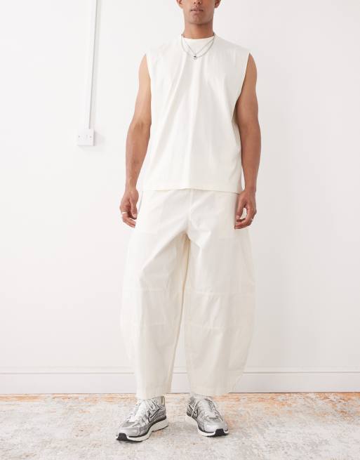 Reclaimed Vintage baggy barrel leg cargo pants in ecru, 3 of 5