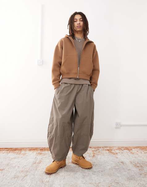 Reclaimed Vintage baggy barrel leg cargo pants in khaki - view 1