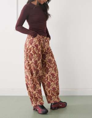 Reclaimed Vintage baggy barrel leg trouser in tapestry print