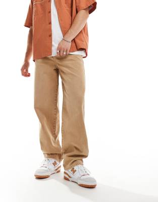 baggy dad jeans in sand-Brown