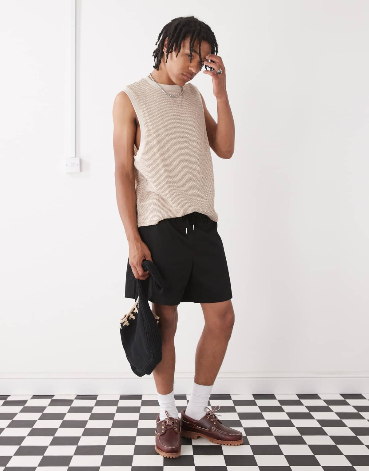 Reclaimed Vintage baggy fit shorter length pull on chino short in black