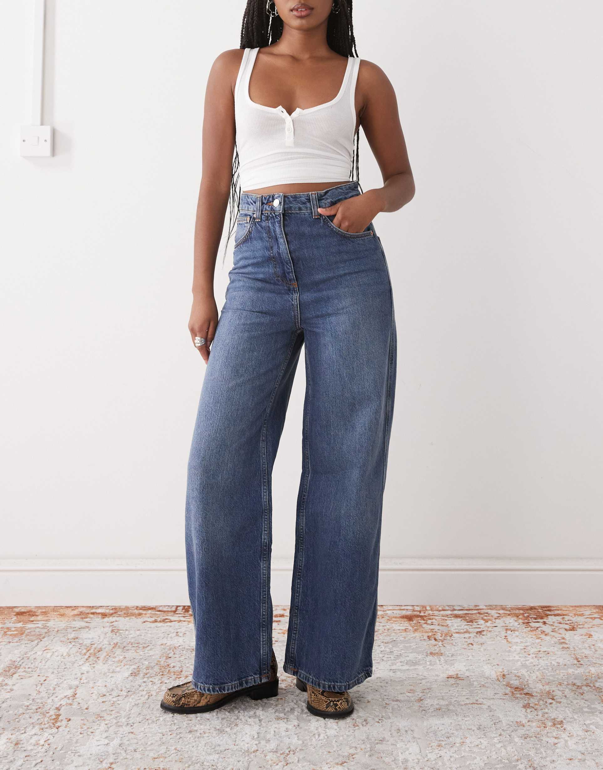 reclaimed vintage baggy jeans in mid blue western wash