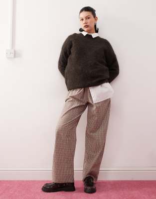 baggy relaxed tailored pants in plaid-Brown