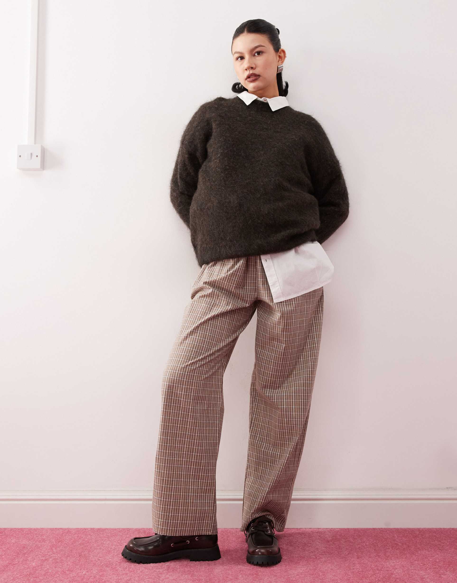 reclaimed vintage baggy relaxed tailored pants in plaid