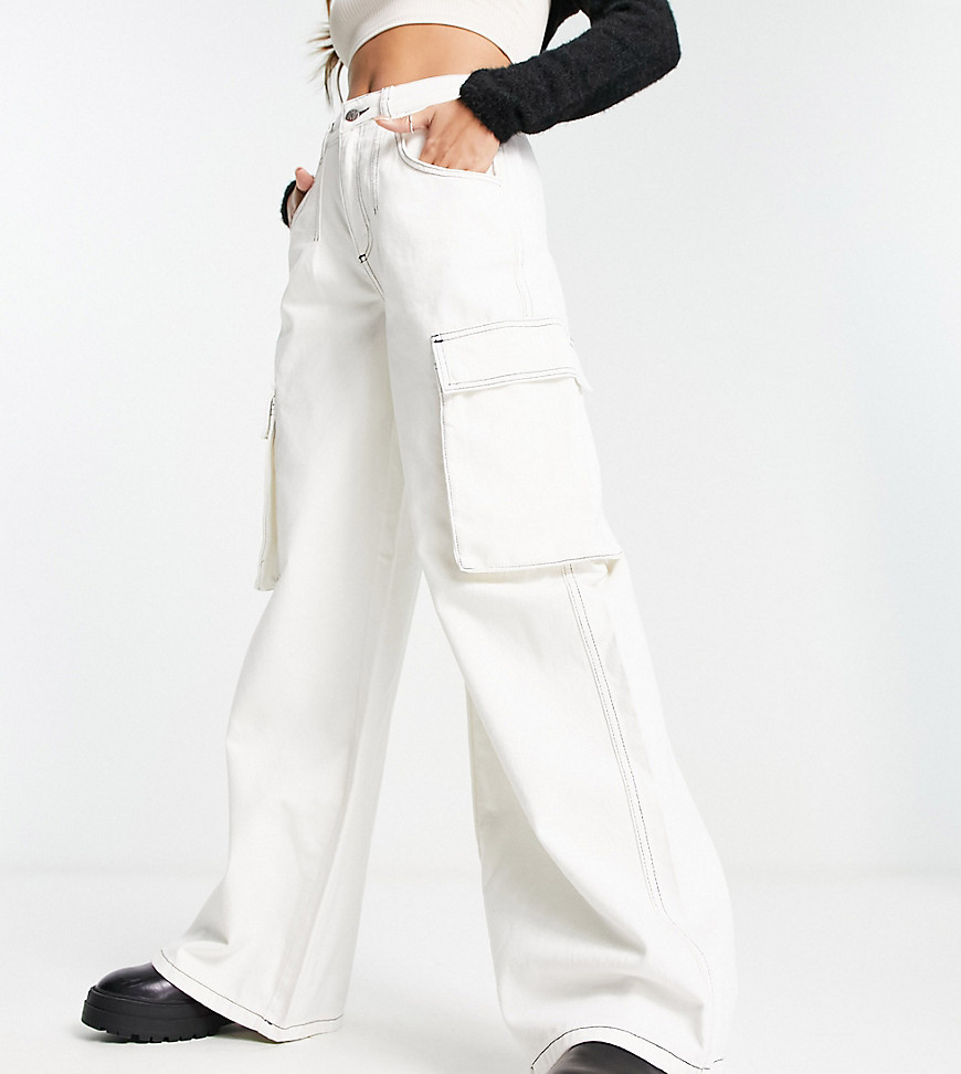 Reclaimed Vintage baggy skater cargo jeans in white with contrast stitch