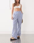 [Reclaimed Vintage] Reclaimed Vintage baggy tailored linen-look pants in blue check-Green 16 Blue check