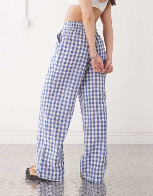 Reclaimed Vintage baggy tailored linen look pants in blue plaid , 3 of 5