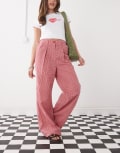 [Reclaimed Vintage] Reclaimed Vintage baggy tailored linen-look pants in red gingham-Multi 8 Red Gingham
