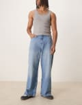 [Reclaimed Vintage] Reclaimed Vintage baggy wide denim jeans in bleach wash-Blue W26 Bleach Wash