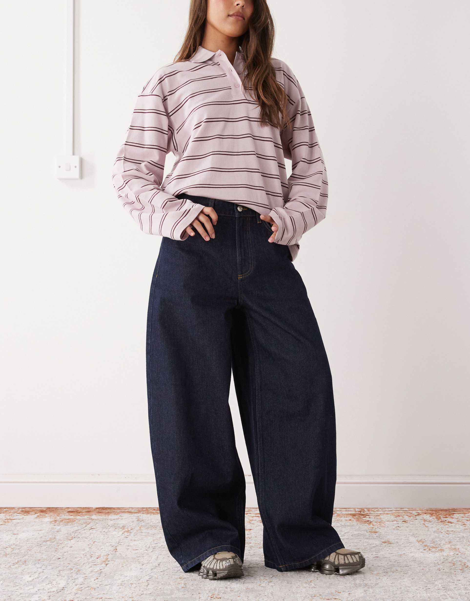 reclaimed vintage baggy wide leg denim jeans in indigo blue