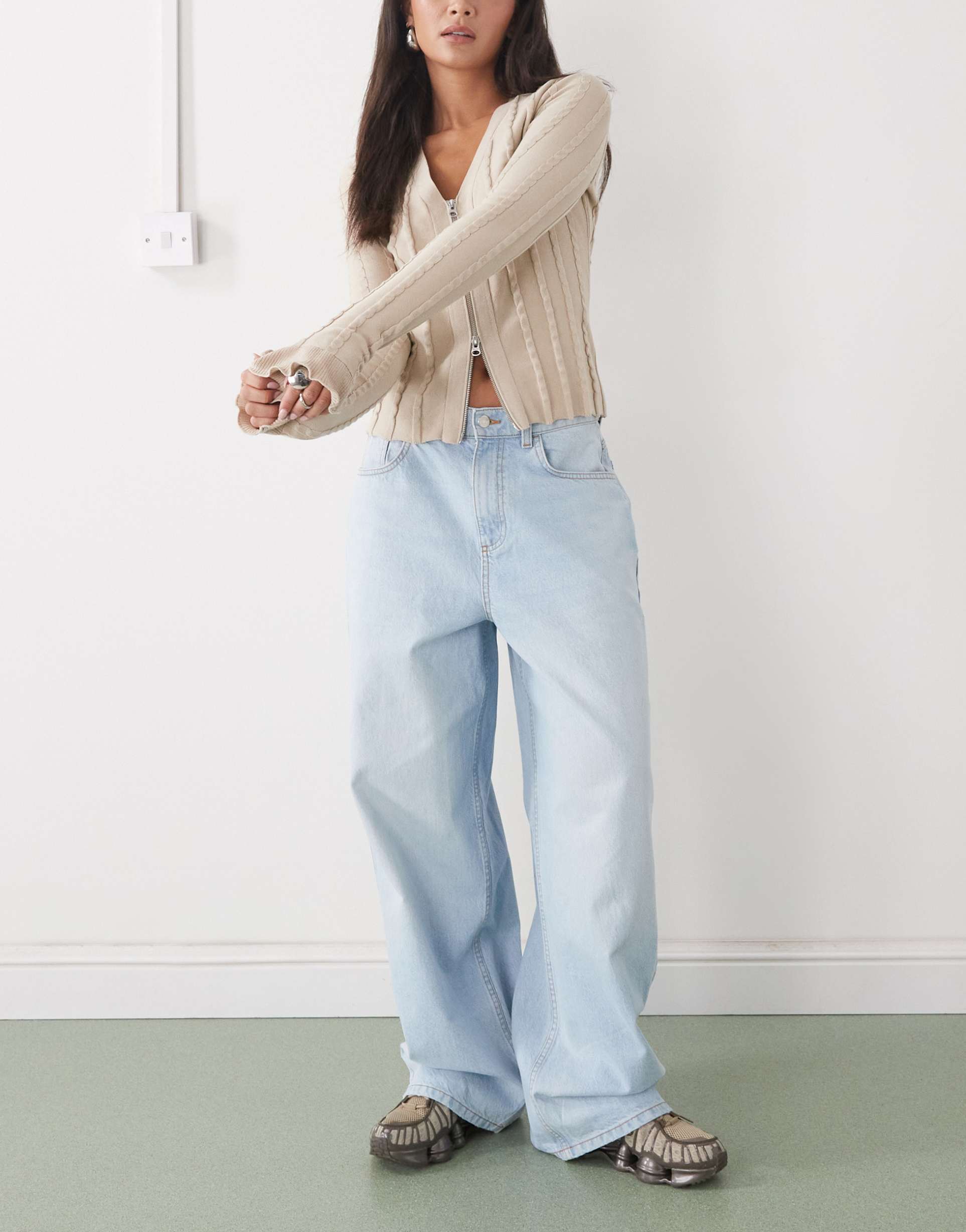 reclaimed vintage baggy wide leg denim jeans in light-blue wash