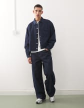 Reclaimed Vintage - Baggy jeans met wijde pijpen in blauw met krijtstreep, deel van co-ord set