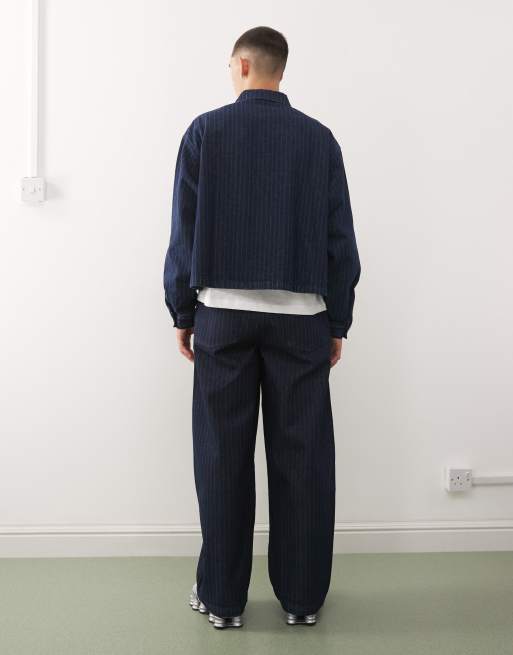 Reclaimed Vintage - Baggy jeans met wijde pijpen in blauw met krijtstreep, deel van co-ord set