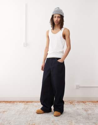 baggy wide leg jeans in rinse wash with contrast stitch-Blue