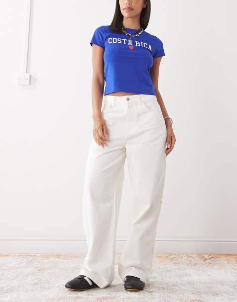 Reclaimed Vintage baggy wide leg mid rise denim jeans in white - view 1