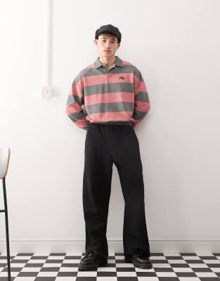 baggy wide leg sweatpants in black rib knit-Gray