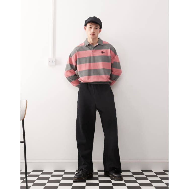 Reclaimed Vintage baggy wide leg sweatpants in black rib