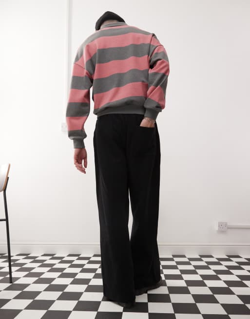 Reclaimed Vintage baggy wide leg sweatpants in black rib