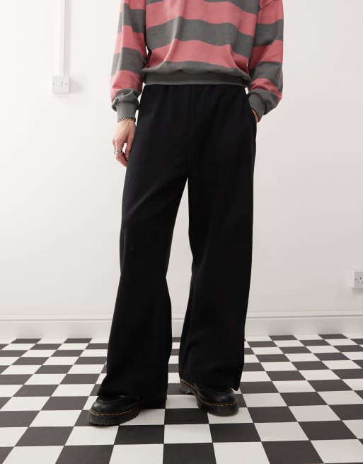 Reclaimed Vintage baggy wide leg sweatpants in black rib