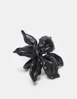 Reclaimed Vintage - Bague avec fleur oversize - Noir