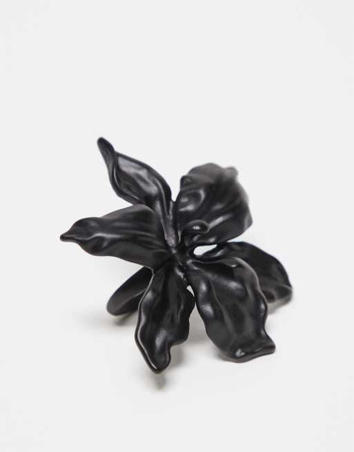 Reclaimed Vintage - Bague avec fleur oversize - Noir
