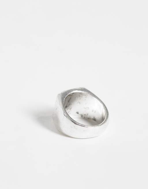Reclaimed Vintage bague chevalière en argent vieilli avec détail fleur, 3 de 3